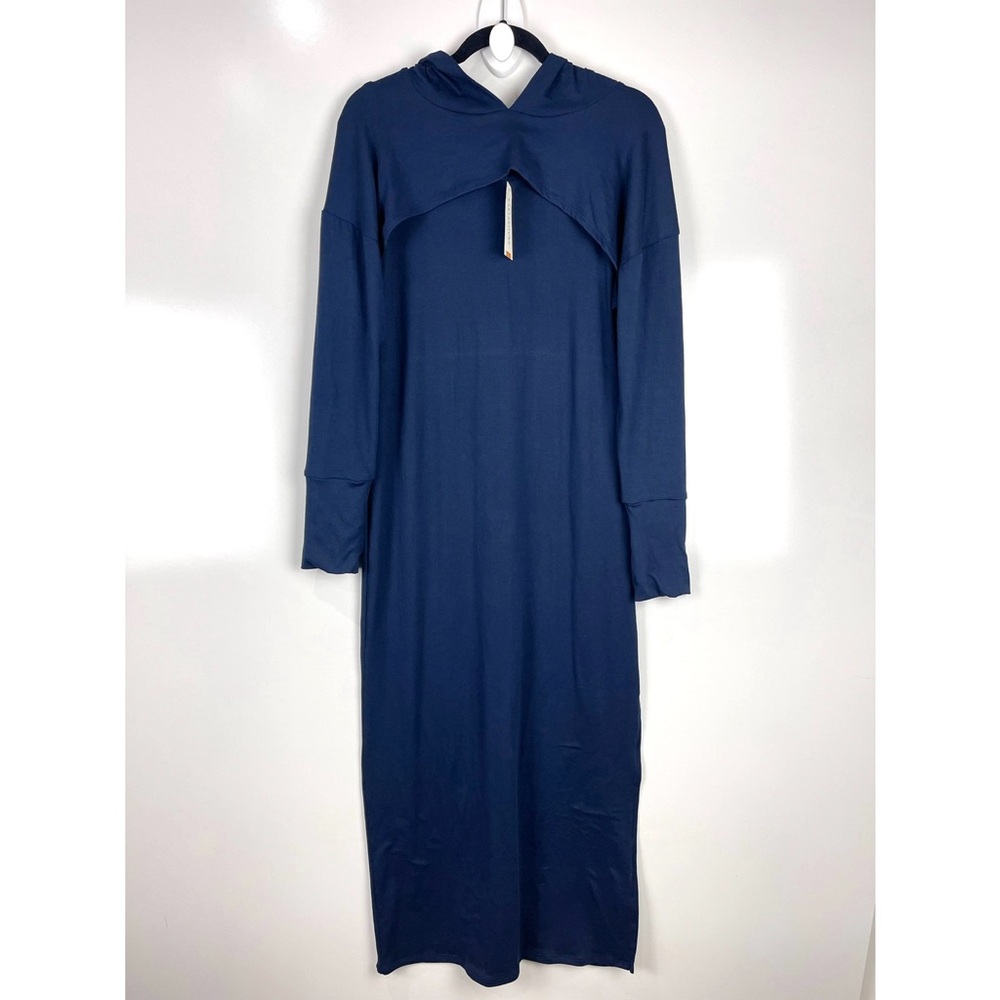 Earthbound Navy Blue Maxi Dress Hooded Shrug NWT Size Large Boho Casual Comfort